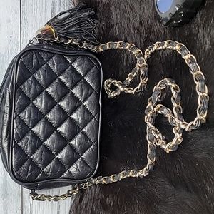Vintage Morgan Taylor Quilted Genuine Leather Chain Leather Strap Crossbody Bag